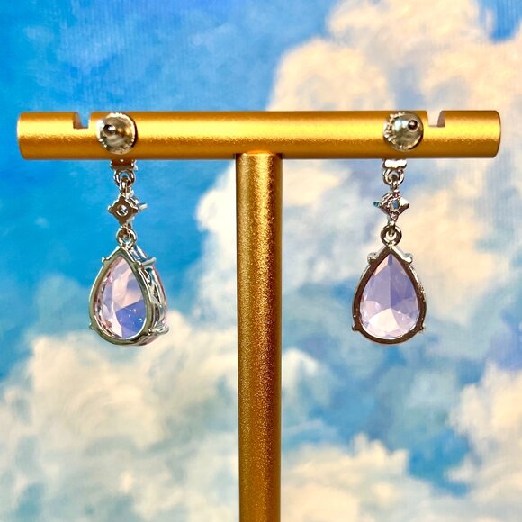 Pink Raindrop Chandelier Earrings - CZ, Crystals - Picture 2 of 6